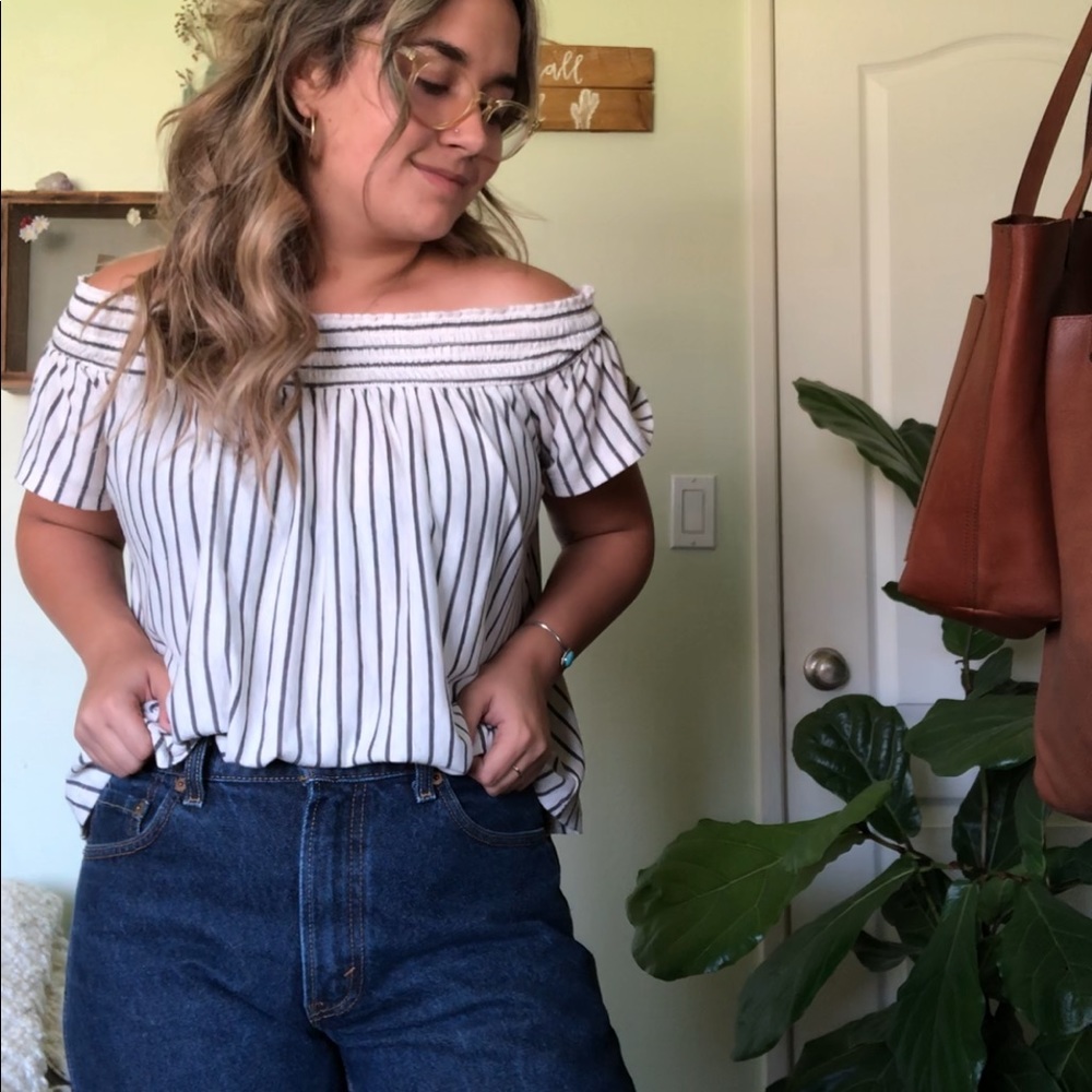 American Eagle Off the Shoulder Striped Shirt